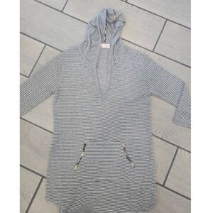 Miss Daisy Womens Grey Striped Hooded Sweater Dress Floral Trim Size S